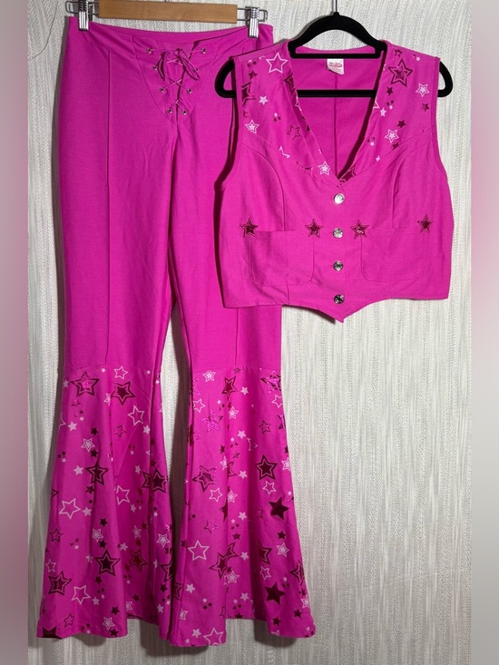 Barbie Pants - Barbie the movie western Hot Pink Star-Print Flare Pants & Matching Vest Set